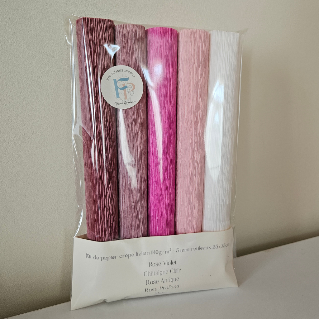 Kit de 5 mini rouleau 25cm x 75cm, dégradé de rose