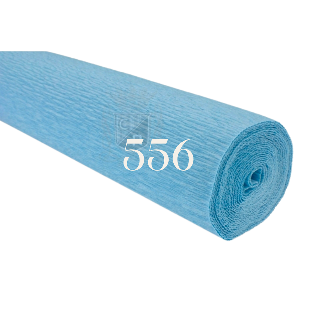 Papier crépon italien BLEU AZUR - 556 - 140g/m² Qualité Supérieure - 250 X 50 CM