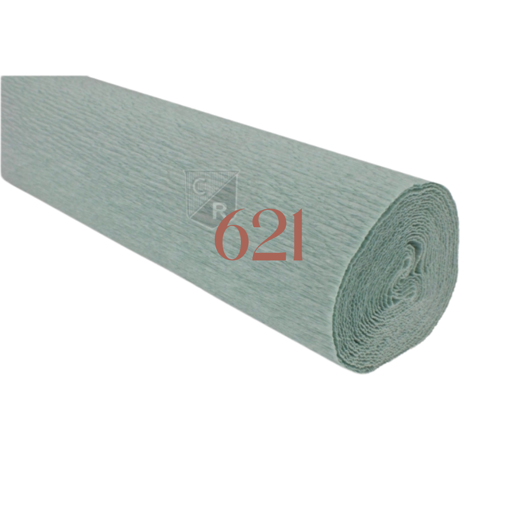 Papier crépon italien VERT DE GRIS - 621 - 140g/m² Qualité Supérieure - 250 X 50 CM