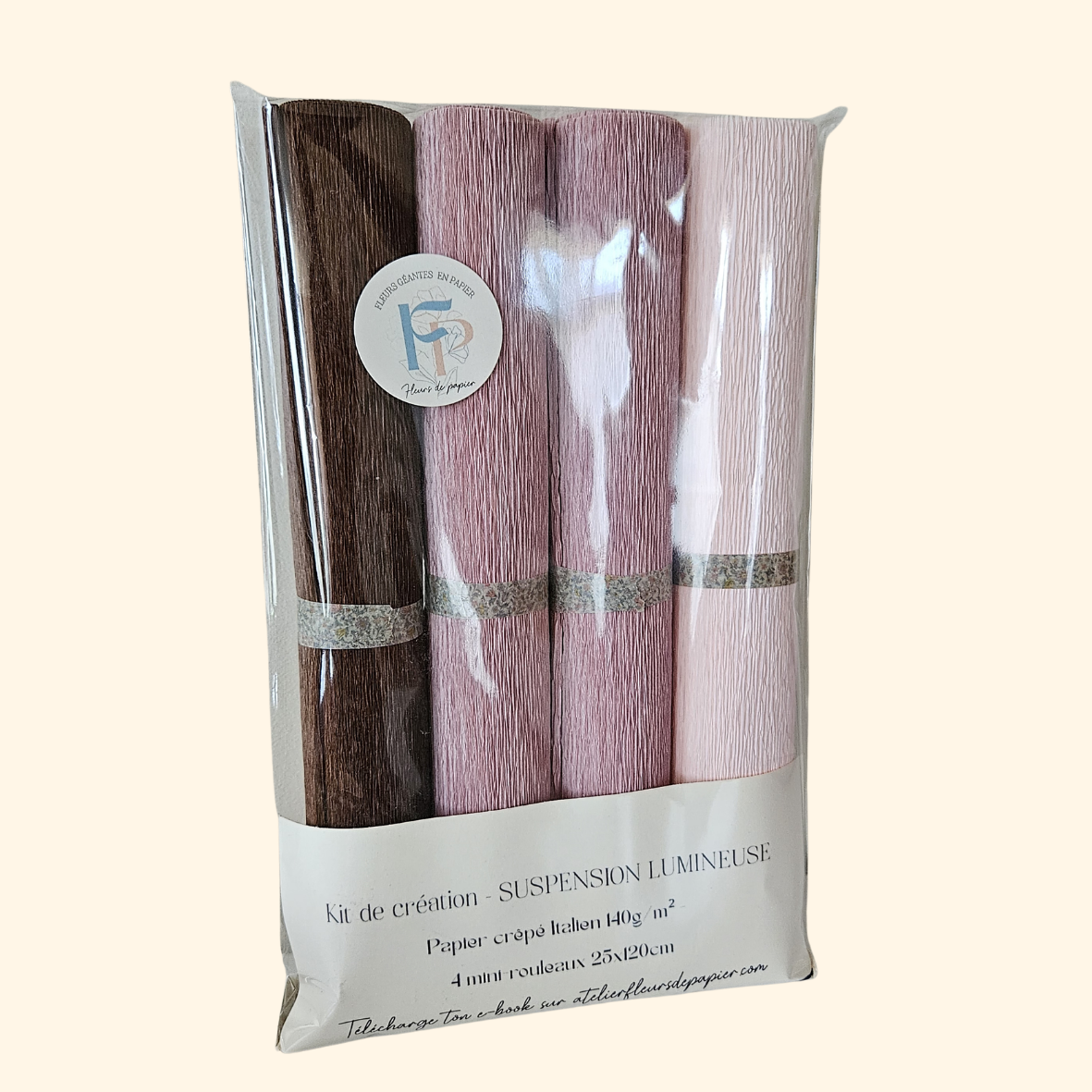 Kit créatif 4 mini rouleaux 25cm x 120cm - Spécial suspension lumineuse MARRON/ROSE/ROSE CLAIR