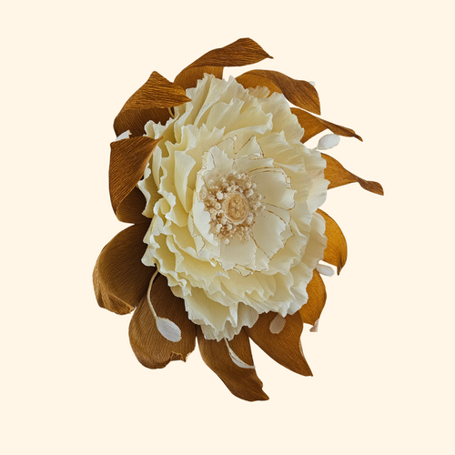 Décoration murale fleur en papier crépon italien et fleurs séchées "Emy" 40cm