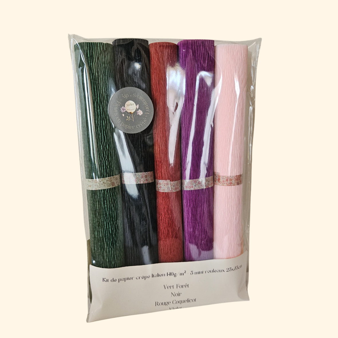 Kit de 5 mini rouleaux 25cm x 75cm de papier crêpé, dégradé de couleurs