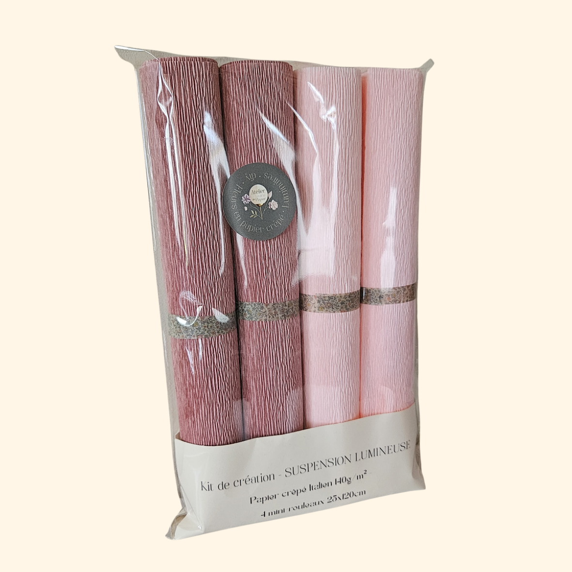Kit créatif 4 mini rouleaux 25cm x 120cm - Spécial suspension lumineuse ROSE/ROSE CLAIR
